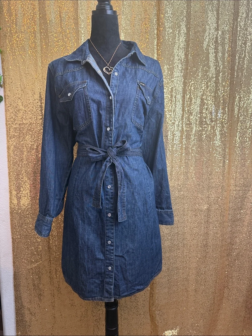 Wrangler Western Denim Shirt Dress A Belt and Snap Buttons 100% Cotton